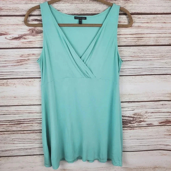 Eileen Fisher Womens Small 100% Silk Mint Green Stretch Sleeveless Faux Wrap Top - Picture 1 of 7